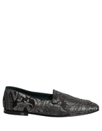 Dolce & Gabbana Silver Jacquard Leather Slip On Loafers Shoes