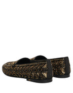 Dolce & Gabbana Black Gold Embellished Slip On Loafers Shoes