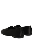 Dolce & Gabbana Black Satin Logo Slip On Flats Loafers Shoes