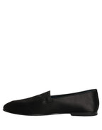 Dolce & Gabbana Black Satin Logo Slip On Flats Loafers Shoes