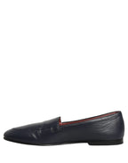 Dolce & Gabbana Navy Blue Leather Logo Slip On Loafers Shoes