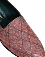 Dolce & Gabbana Pink Check Glitter Lurex Logo Loafers Shoes