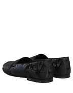 Dolce & Gabbana Blue Jacquard Leather Slip On Loafers Shoes