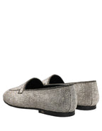 Dolce & Gabbana Silver Crystal Embellished Men Loafers Shoes