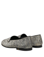 Dolce & Gabbana Gray Glitter Lurex DG Logo Dress Loafers Shoes