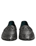 Dolce & Gabbana Silver Jacquard Leather Slip On Loafers Shoes