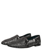 Dolce & Gabbana Silver Jacquard Leather Slip On Loafers Shoes