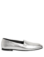Dolce & Gabbana Silver Leather DG Logo Slip On Loafers Shoes