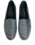 Dolce & Gabbana Blue Glitter Lurex DG Logo Dress Loafers Shoes