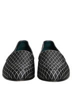 Dolce & Gabbana Black Velvet Diamond Stitched Loafers Shoes