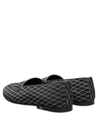 Dolce & Gabbana Black Velvet Diamond Stitched Loafers Shoes