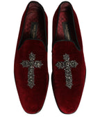 Dolce & Gabbana Maroon Suede Cross Slip On Dress Loafers Shoes