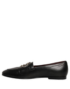 Dolce & Gabbana Black Leather Crown Embellished Loafers Shoes