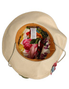 Dolce & Gabbana Women Beige Floral Apllique Straw Bucket Hat