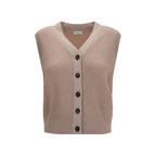 Brunello Cucinelli Beige Cashmere Sleeveles Sweater