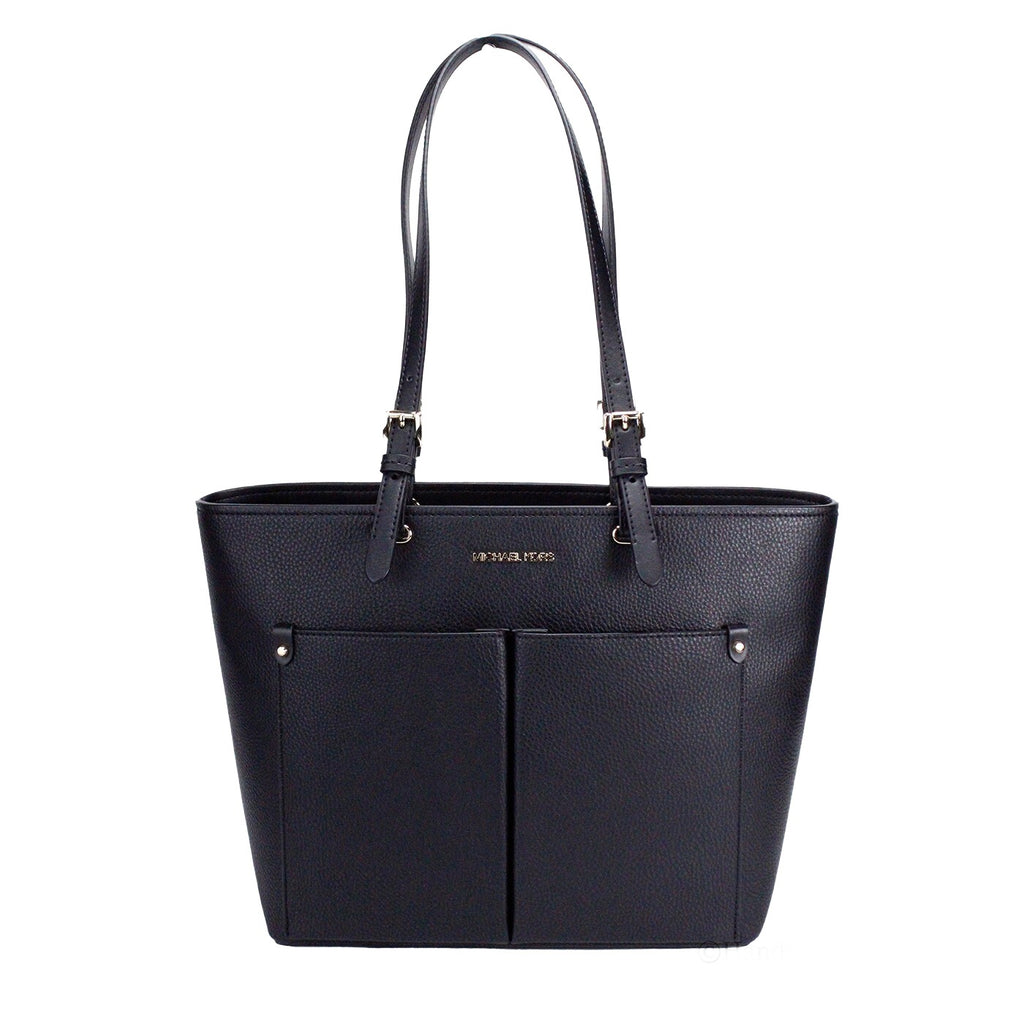 Michael Kors Womens Jet Set Travel Medium Double Pocket Tote Black/SIlver 35F3GTVT8B-001