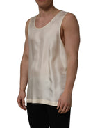 Dolce & Gabbana Off White Silk Sleeveless Tank Top T-shirt