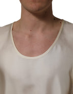 Dolce & Gabbana Off White Silk Sleeveless Tank Top T-shirt