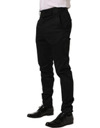 Dolce & Gabbana Black Cotton Tapered Leg Dress Trouser Pants