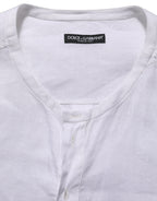Dolce & Gabbana White Linen Logo Long Sleeves Casual Shirt