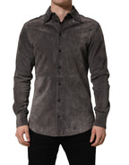 Dolce & Gabbana Gray Suede Long Sleeves Button Down Shirt