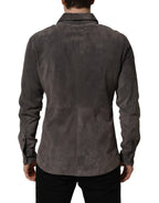 Dolce & Gabbana Gray Suede Long Sleeves Button Down Shirt