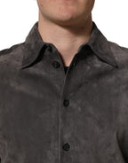 Dolce & Gabbana Gray Suede Long Sleeves Button Down Shirt