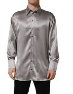 Dolce & Gabbana Metallic Grey Satin Silk Formal Dress Shirt