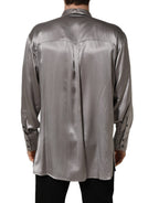 Dolce & Gabbana Metallic Grey Satin Silk Formal Dress Shirt