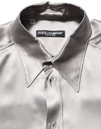 Dolce & Gabbana Metallic Grey Satin Silk Formal Dress Shirt