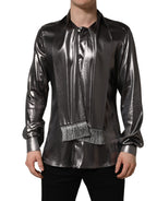 Dolce & Gabbana Silver Satin Silk Long Sleeves Men Dress Shirt