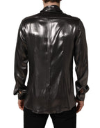 Dolce & Gabbana Silver Satin Silk Long Sleeves Men Dress Shirt