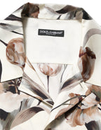 Dolce & Gabbana Beige Tulip Print Silk Short Sleeves Shirt
