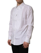 Dolce & Gabbana White GOLD Long Sleeves Bib Men Dress Shirt