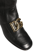 Dolce & Gabbana Black Leather DG Logo Plaque Shorts Ankle Boots Shoes