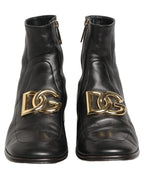 Dolce & Gabbana Black Leather DG Logo Plaque Shorts Ankle Boots Shoes