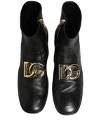 Dolce & Gabbana Black Leather DG Logo Plaque Shorts Ankle Boots Shoes