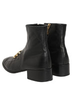 Dolce & Gabbana Black Leather DG Logo Plaque Shorts Ankle Boots Shoes