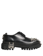 Dolce & Gabbana Black Leather Studded Hi-Trekking Derby Shoes