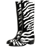 Dolce & Gabbana Black White Zebra Knee High Men Boots Shoes