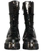 Dolce & Gabbana Black Stud Platform Combat High Boots Shoes