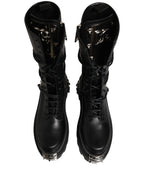 Dolce & Gabbana Black Stud Platform Combat High Boots Shoes