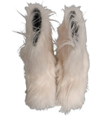 Dolce & Gabbana White Faux Fur Mid Calf Men Boots Shoes