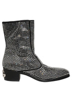 Dolce & Gabbana Black Crystal Embellished Ankle Boots Shoes