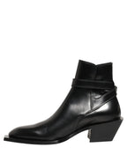 Dolce & Gabbana Black Leather DG Plaque Ankle Boots Shoes