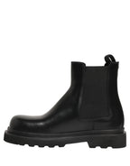 Dolce & Gabbana Black Chelsea Boots Leather Slip On Men Shoes