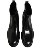 Dolce & Gabbana Black Leather Embossed Logo Ankle Boots Shoes