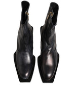 Dolce & Gabbana Black Leather Shiny Tex Mid Calf Boots Shoes