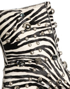 Dolce & Gabbana Black White Zebra Embellished Boots Shoes