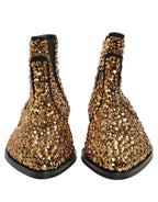 Dolce & Gabbana Gold Embellished Chelsea Ankle Boots Shoes